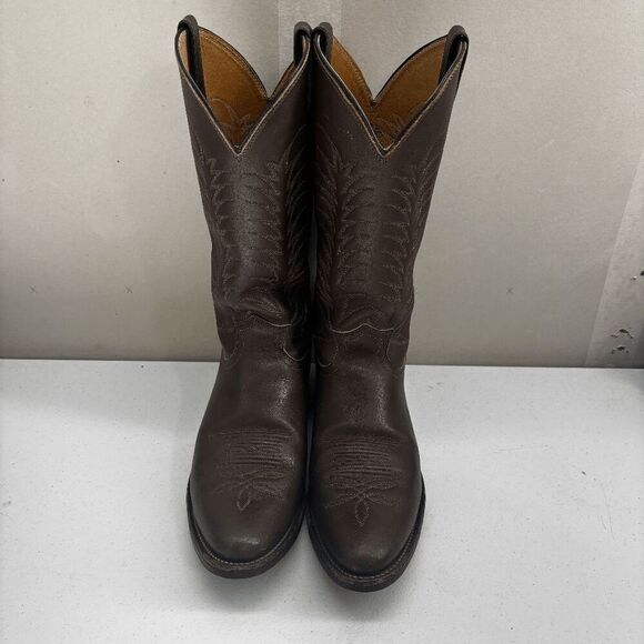 Vintage Mens Justin Cowboy Boots Brown Fire Leaf Flame Up Shaft Size 10.5 D 90s